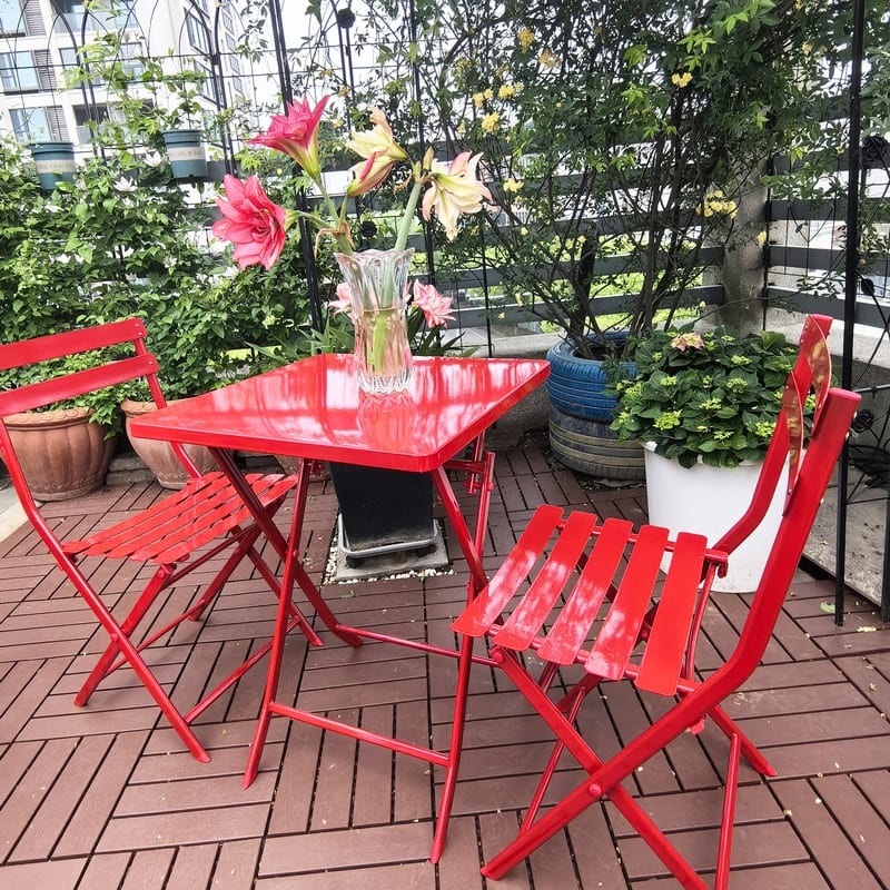 3 Piece Patio Bistro Set of Foldable Square Table and Chairs