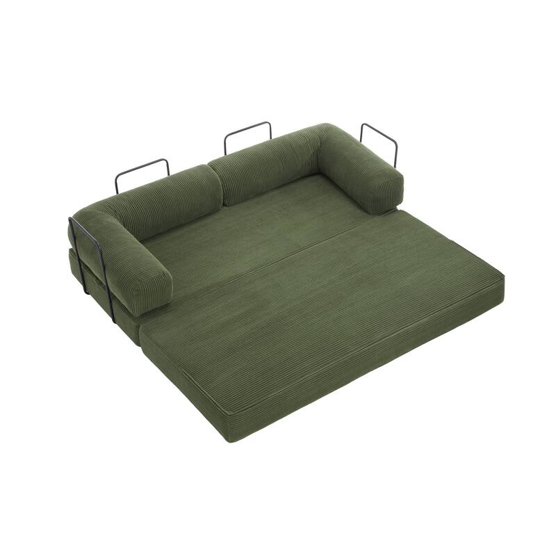 Set of 2 Corduroy Fully Compressed Convertible Sleeper Sofa with Metal Frame