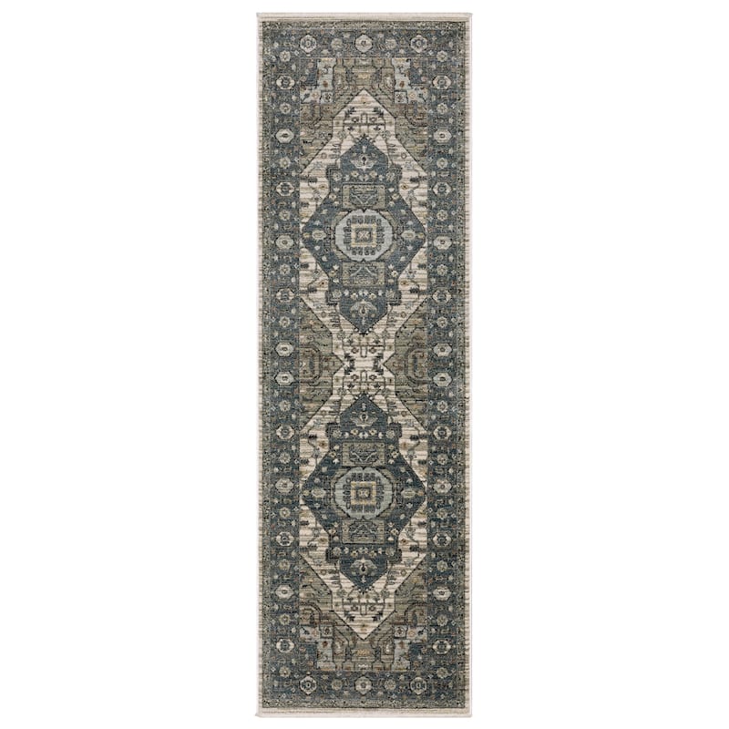 Esme Traditional Center Medallion Area Rug - 2' 3" x 7' 6" - Blue/ Brown - Runner