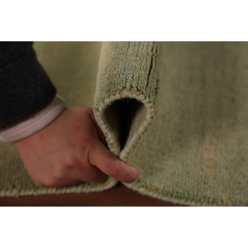 Modern Gabbeh Oriental Area Rug Handmade Green Wool Carpet - 5'0" x 6'7"