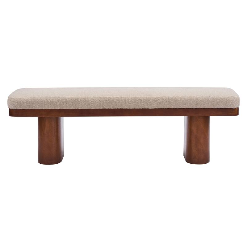 Christopher Knight Home - Monteria Modern 55.12" Upholstered Bench with Sculptural Cylindrical Wooden Leg & Padded Seat