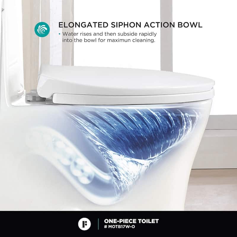 Fine Fixtures Dual-Flush One-Piece Toilet With High-Efficiency Flush, 12" Rough-in, Elongated bowl