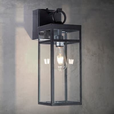 CraftHome 1 Light Black Outdoor Wall Lantern Coach Sconces Light with Clear Glass and built-in GFCI Outlets (1-Pack）