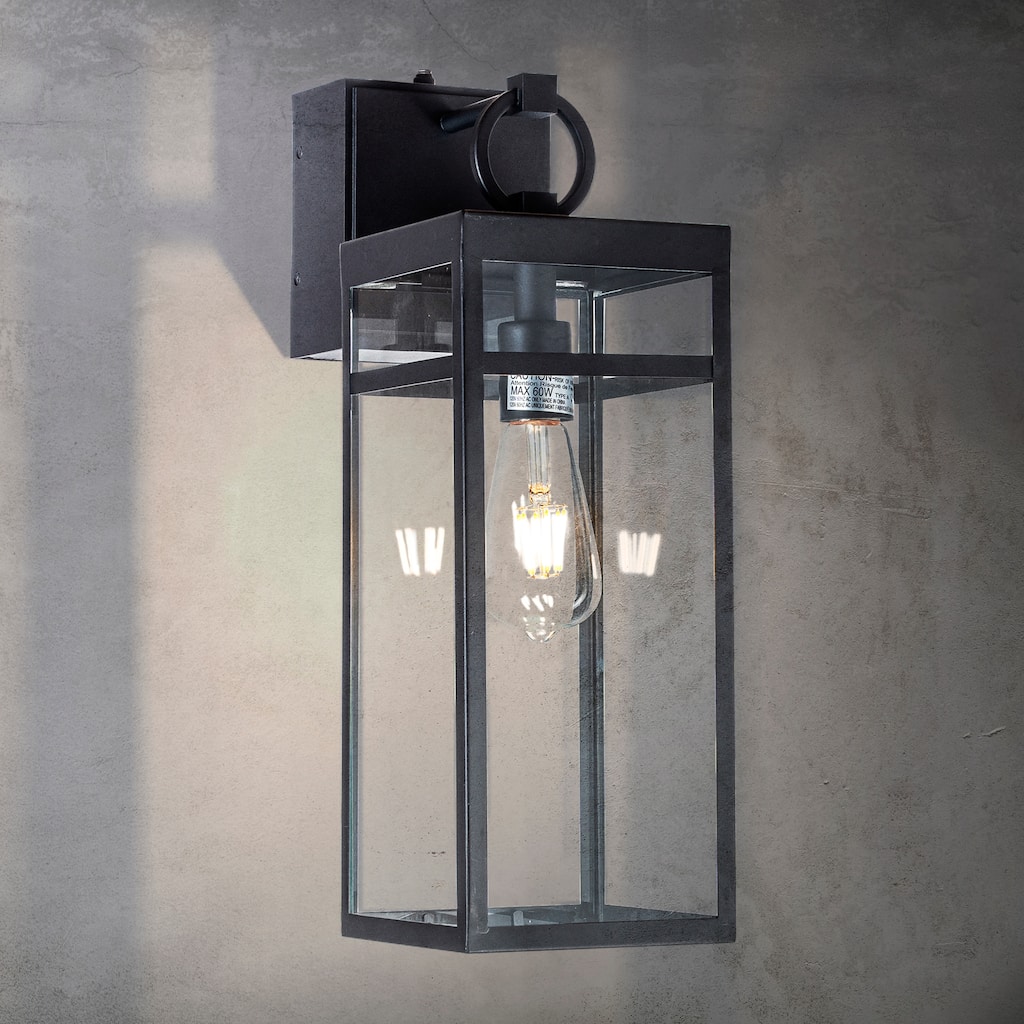 CraftHome 1 Light Black Outdoor Wall Lantern Coach Sconces Light with Clear Glass and built-in GFCI Outlets (1-Pack）