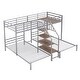 preview thumbnail 18 of 24, Metal Twin over Twin & Twin Bunk Bed with Storage Shelves Staircase, Triple Bunk Bed Frame, No Box Spring Needed for Kids