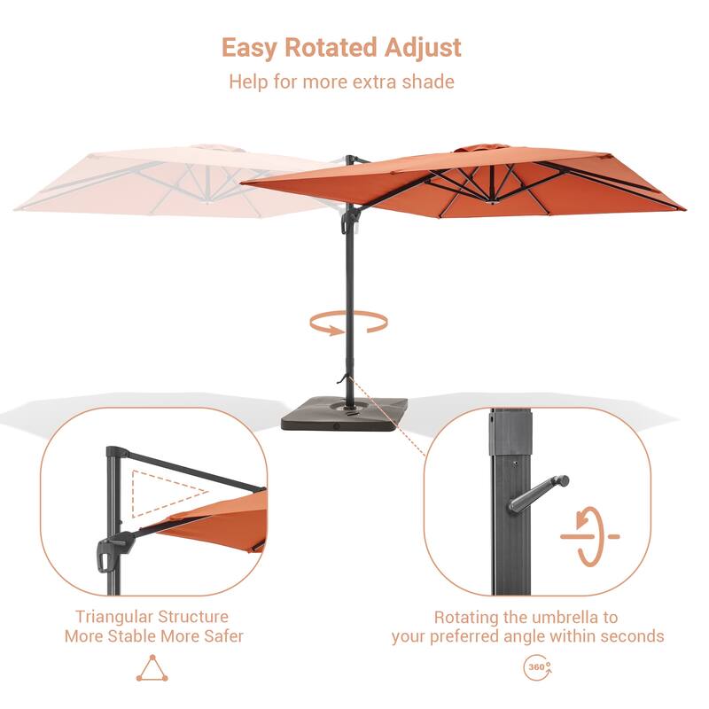 LIVOOSUN Patio10x10FT Aluminum Cantilever Umbrella Solution-Dyed Fabric w/Base