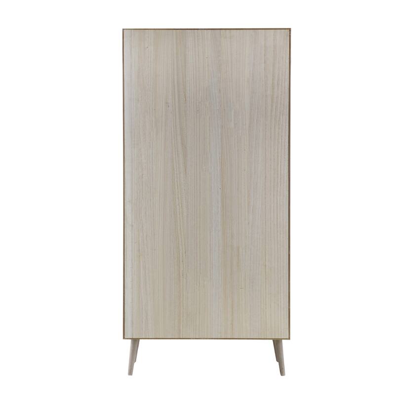 Modern Gray Cabinet with Woven Rattan Panels - Boho Storage Tower with Cubby Shelves for Any Room