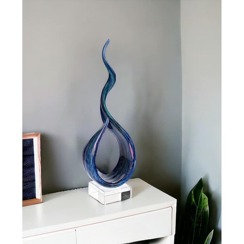 HomeRoots19" Blue and Green Murano Glass Modern Abstract Tabletop Sculpture