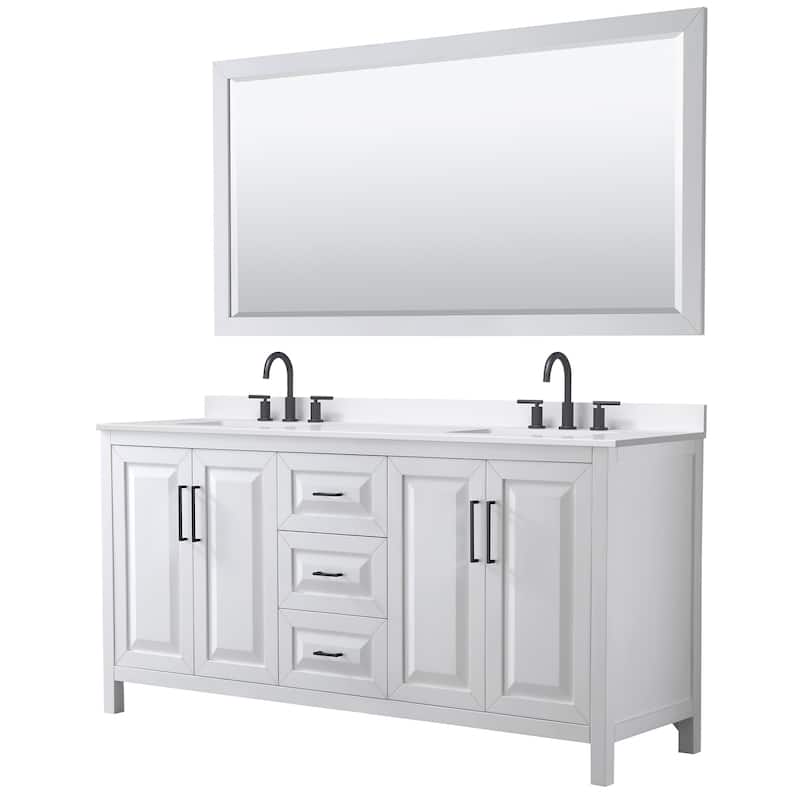 Wyndham Collection WCV252572D-QTZ-US3M70 Daria 72" Free Standing - White / White Quartz Top / Matte Black Hardware