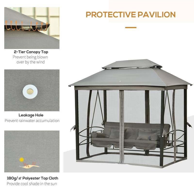 Outsunny Tiered Gazebo with 3-person Patio Bench and Mesh Sidewalls