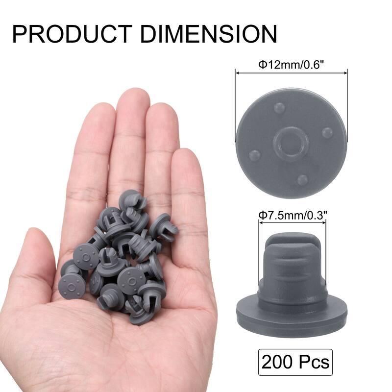 7.5mm/0.3" Vials Rubber Stoppers, Two Legs Butyl Rubber Stopper, Grey - 200Pcs