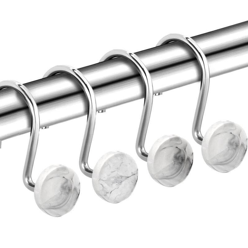 12 Piece Set - Chrome White Heavy Duty Shower Curtain Hooks Rings Rustproof Metal - White