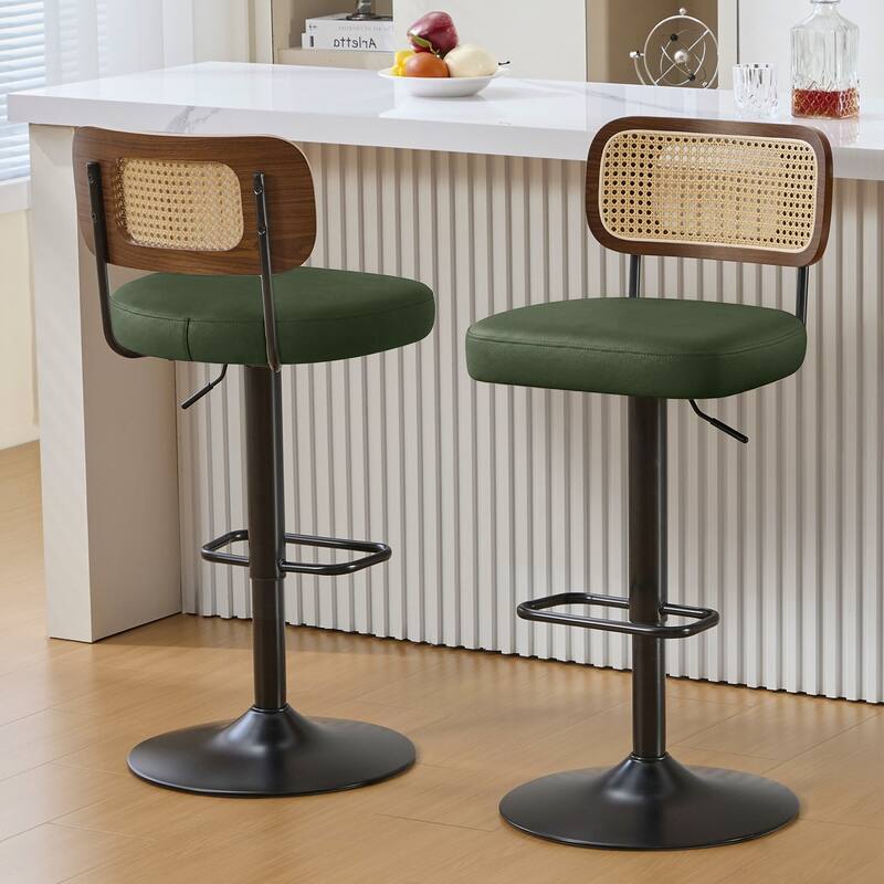 Adjustable Height Swivel Bar Stools with Back and Footrest - 17.7"W x 15.75"D x 35"-42.9"H - Set of 2 - Green