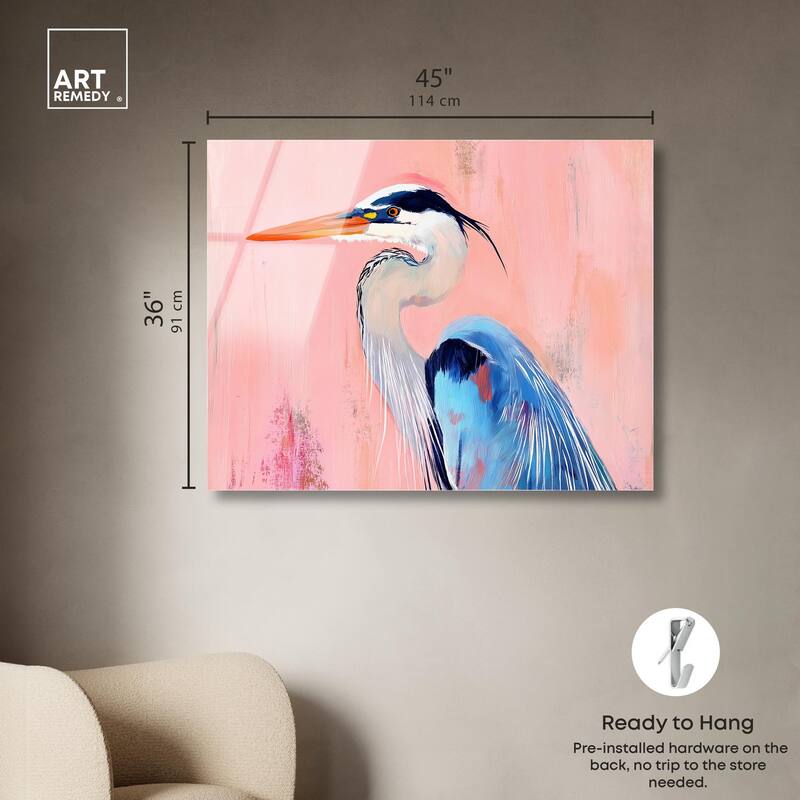 Rosy Dawn Heron Acrylic by Art Remedy, Ready to Hang