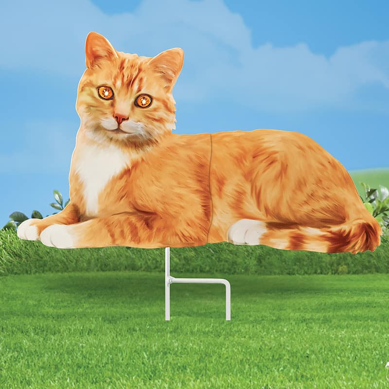 Realistic Cat with Solar Powered Eyes Outdoor Garden Stake - 16.5 x 16.25 x 3.37 - Orange