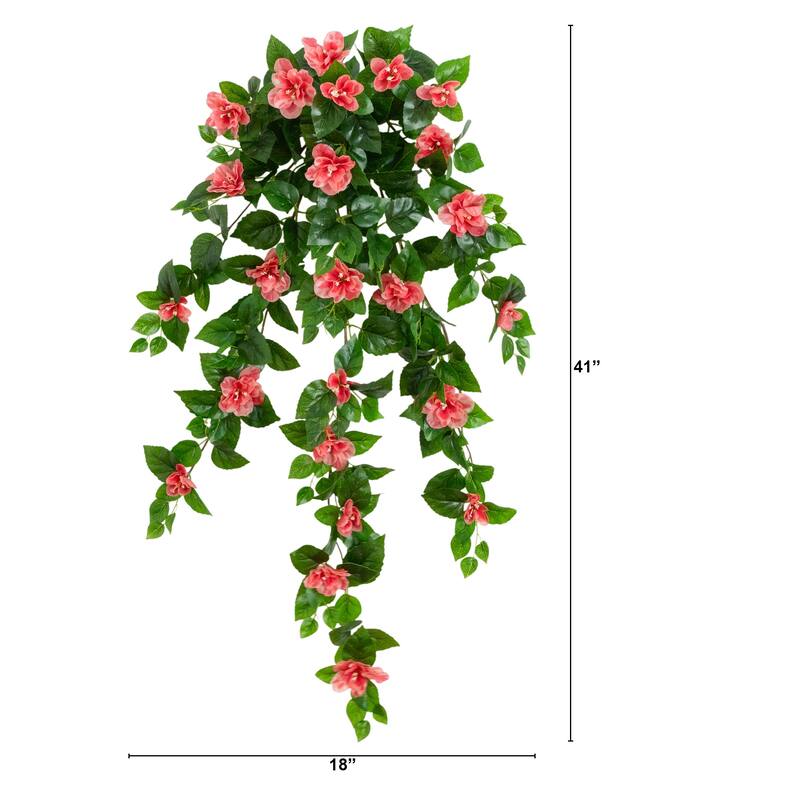 41-in UV Resistant Artificial Azalea Hanging Plant - Set of 2