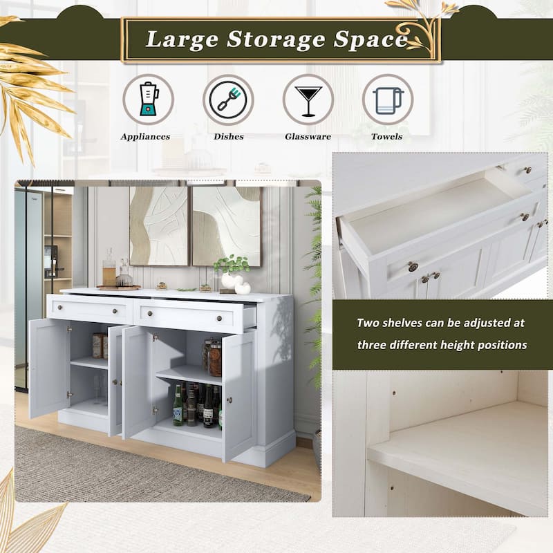 Kitchen Sideboard with 2 Drawers and Adjustable Shelves for Dining Room