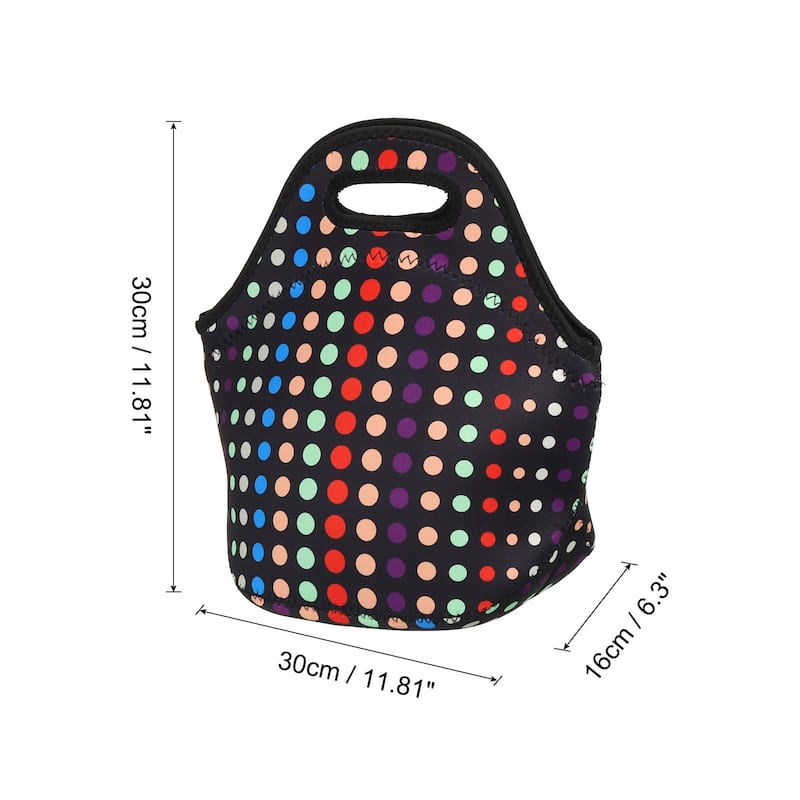 Neoprene Lunch Tote Bag with Shoulder Strap, Small Multicolor Circle Pattern - Multicolor Circle Pattern - Multicolor Circle Pattern