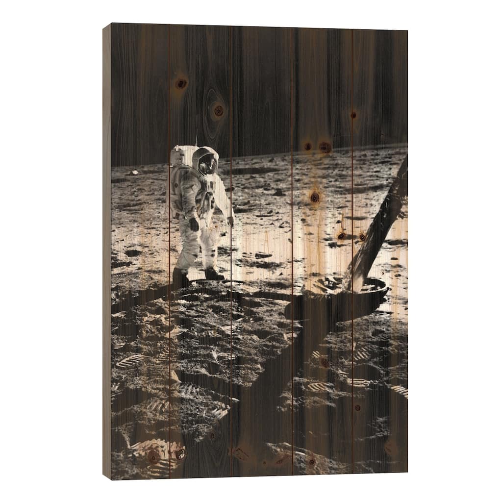 1960s Astronaut Buzz Aldrin Walking On The Moon Near The Apollo 11 Lunar Module July 20, 1969 Print On Wood by Vintage Images