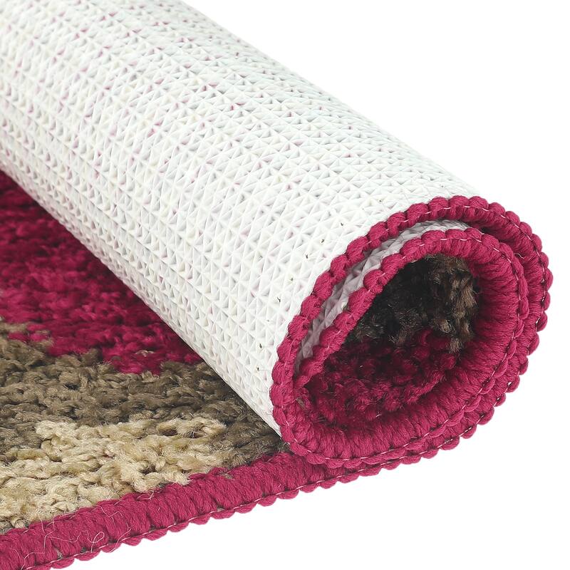 Floral Bath Mat, Plush Shaggy Bathroom Rug, Checked Washable Bath Carpet for Bathroom Floor, Tub and Shower Room