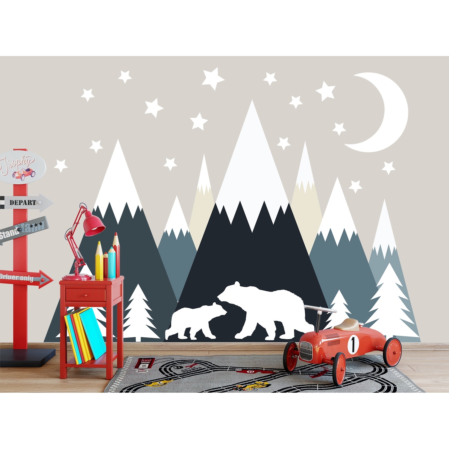 Mountain Wall Decal Nursery - Polar Bear Family Decor-image