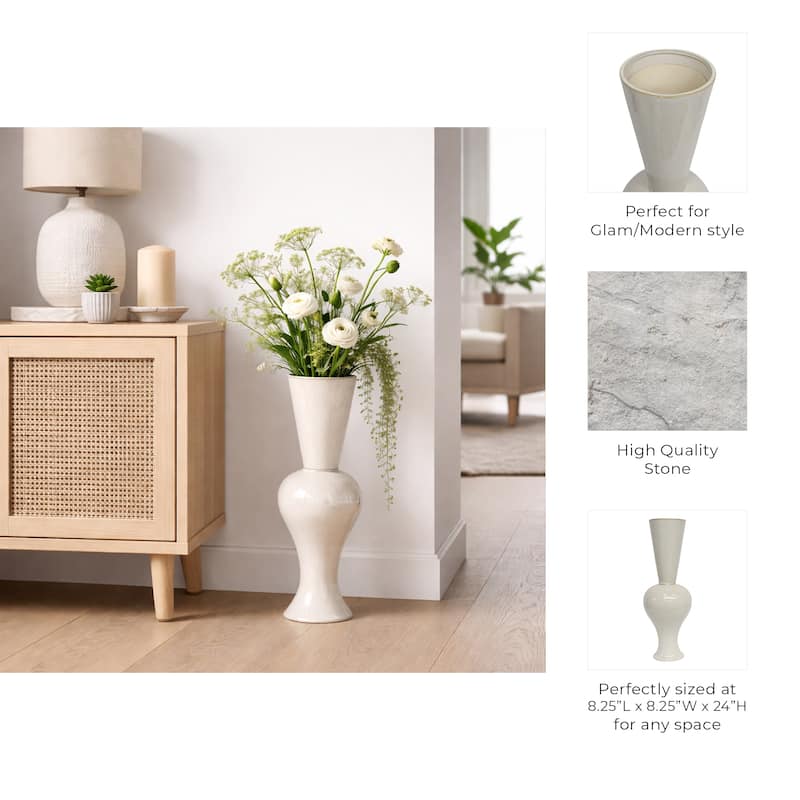 Artistic Sculptural Pedestal Tall Vase for Home Decor - Ivory