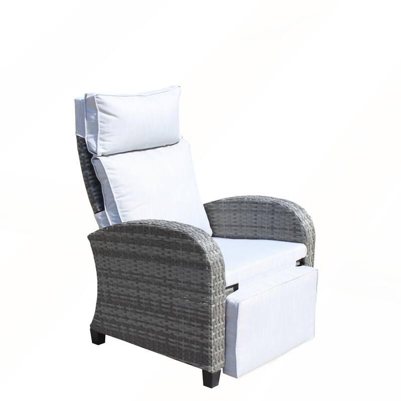 Outdoor Wicker Recliner Chair with Adjustable Backrest and Armrests