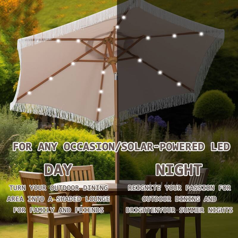 Autlaycil 7.5 ft Patio Umbrella with Tassel, 18 LED Lights Solar Umbrella