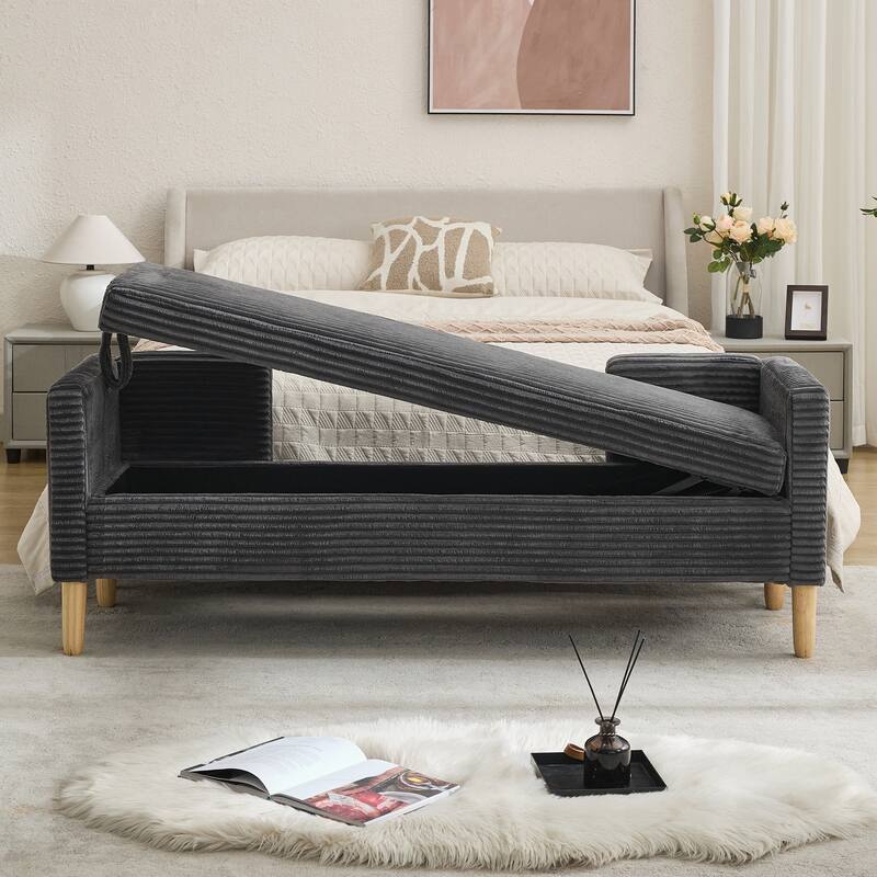 65.4"W End of Bed Storage Bench,Modern Ottoman Bench with Arms and Pillows