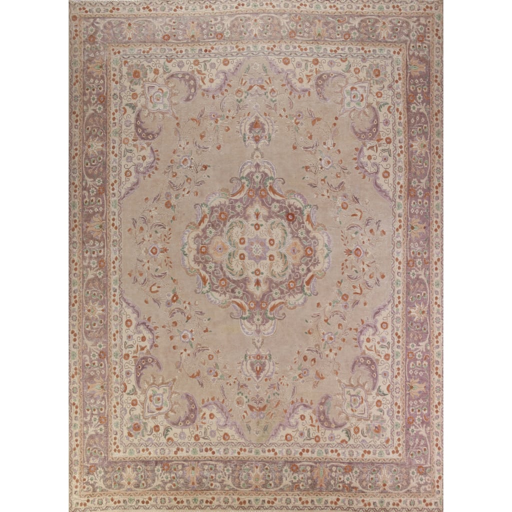 Tabriz Persian Vintage Area Rug Handmade Traditional Wool Carpet - 9'10" x 12'6"