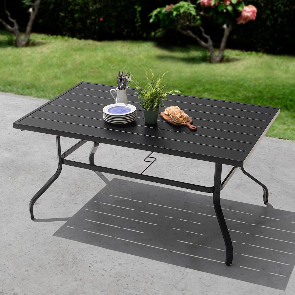 Outdoor Rectangle Powder-coated Iron Dining Table with 1.57'' Umbrella Hole