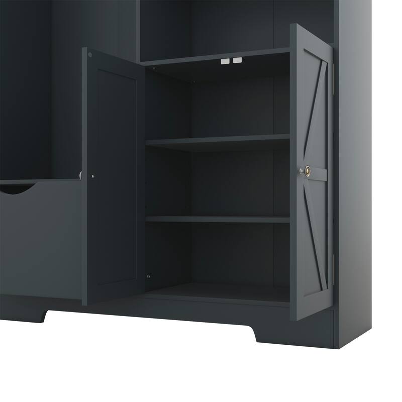 Entryway Cabinet Hall Tree Cabinet Shoe Cabinet with Bench and Coat Hooks, Storage Cabinet Coat Rack
