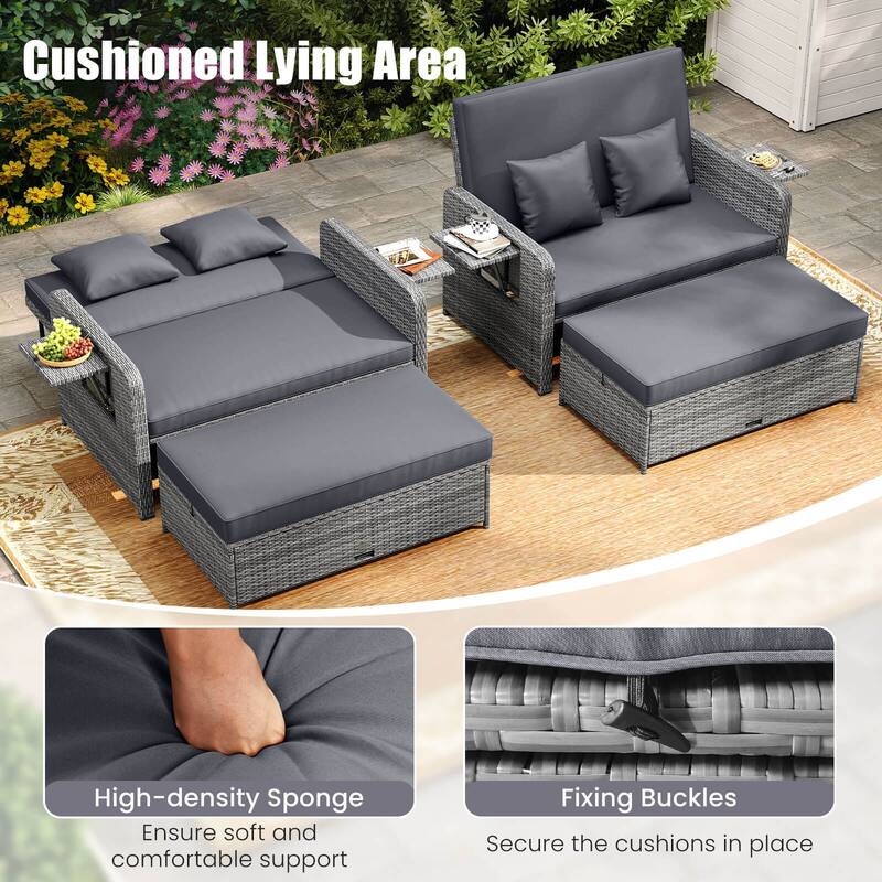 Costway Wicker Loveseat Sofa Set Patio Rattan Daybed with Ottoman & - See Details