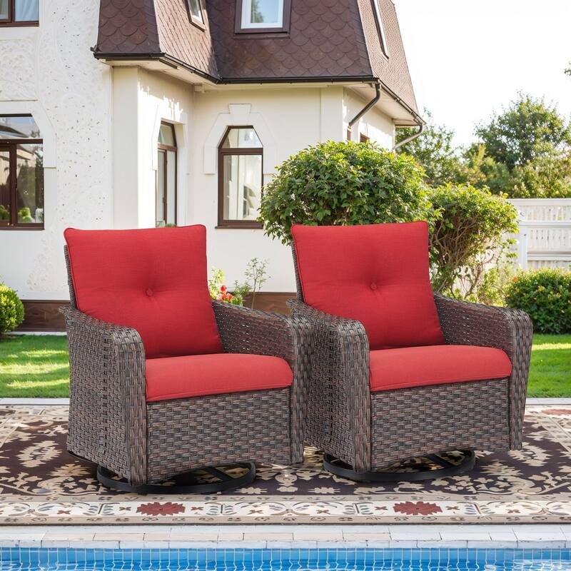 2 Piece Glider Chairs for Backyard - Brown - Red