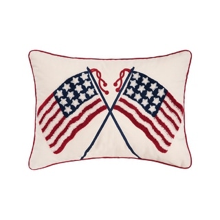 Double U.S.A. Flag July Fourth Hooked Throw Pillow