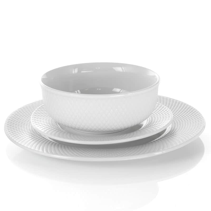 Kapri 18 Piece Round Porcelain Dinnerware Set in White
