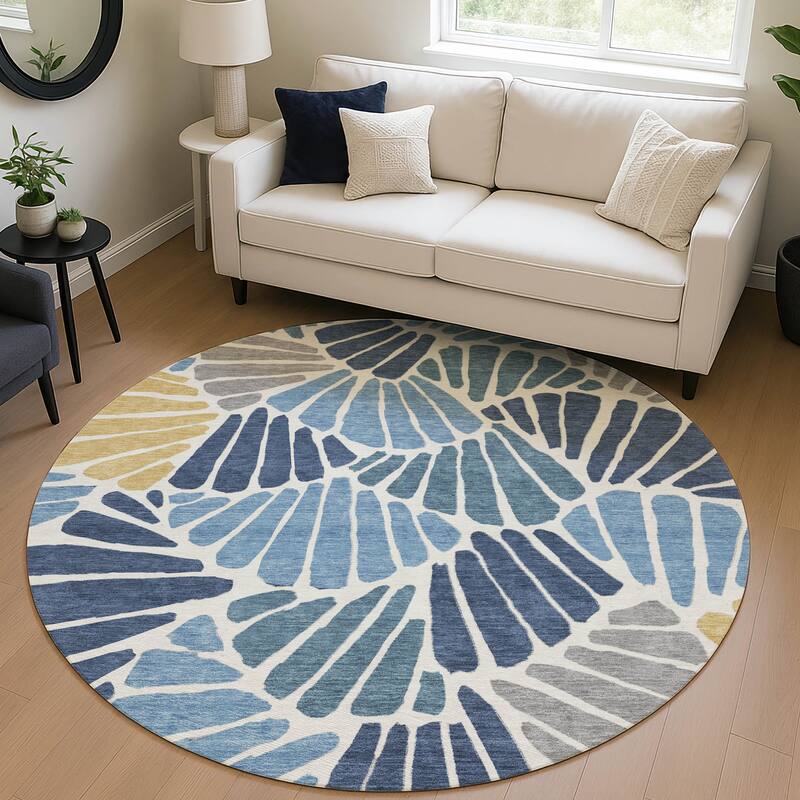 Machine Washable Indoor/ Outdoor Floral Modern Chantille Rug