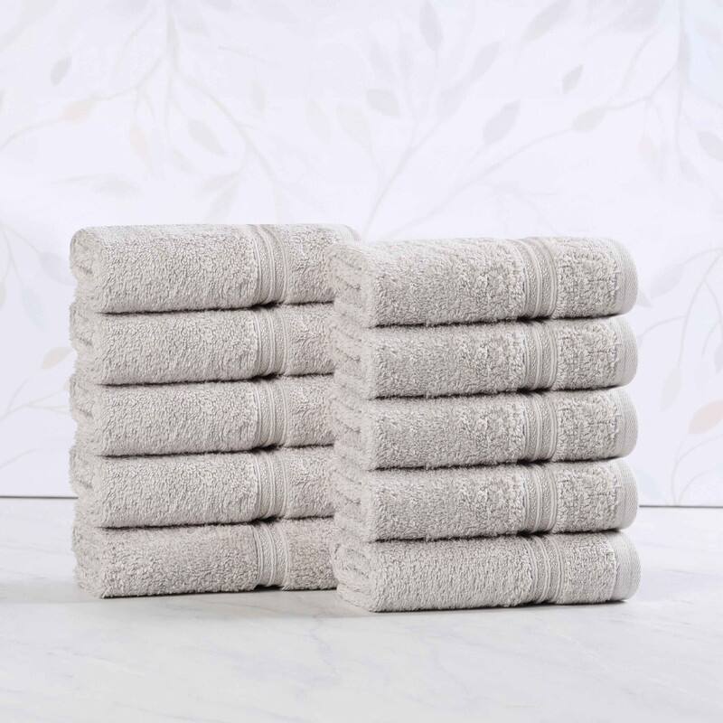 Superior Heritage Egyptian Cotton Absorbent Face Towel Set of 10 - Silver