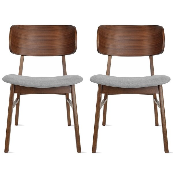 Set of 2 Retro Brown Wood Leg Dining Room Chair With Curved Back