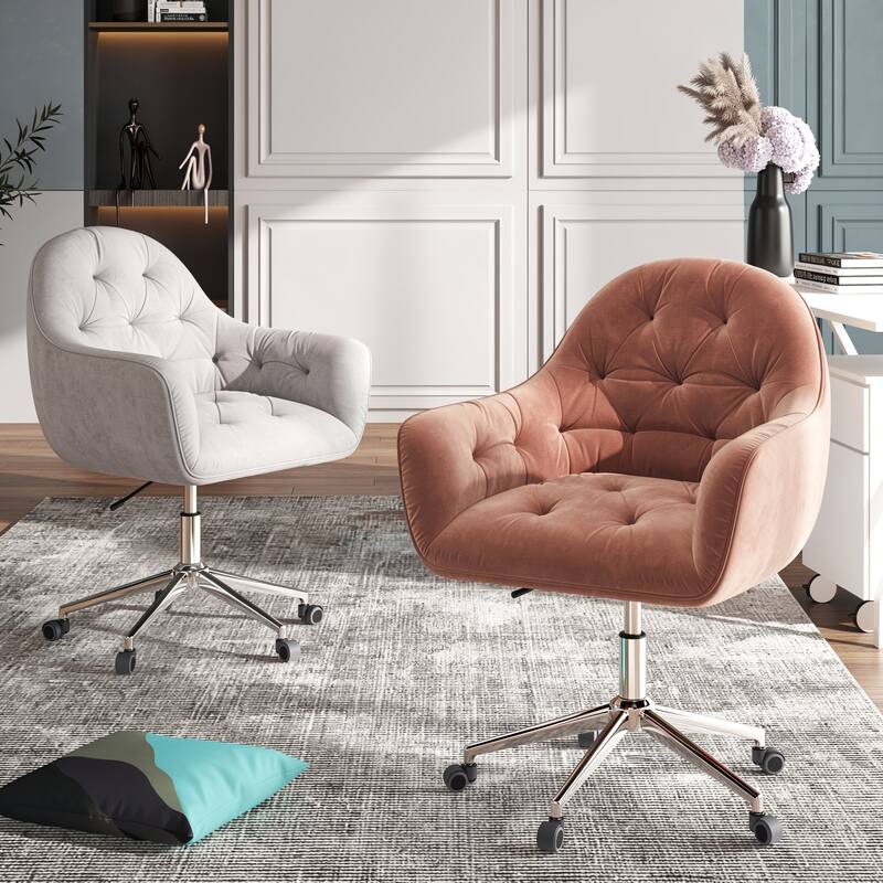 Corvus Hernals Velvet Tufted Adjustable Swivel Home Office Chair - Dusty Pink