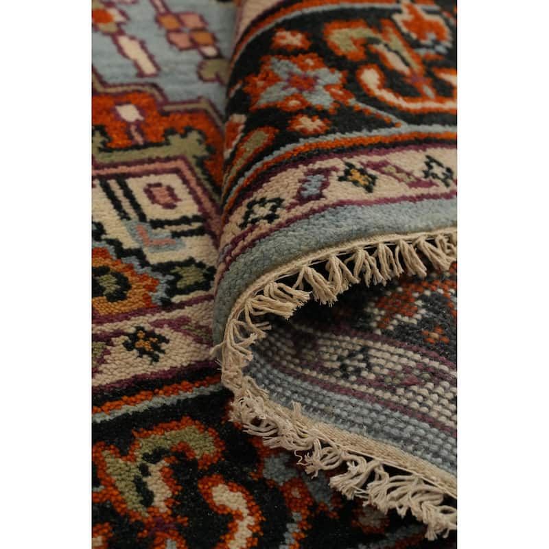 Hand Knotted Oriental 100% Wool Carpet Traditional Medallion Navy Blue & Blues Heriz (serapi) Area Rug - 5' 10'' X 4' 0''