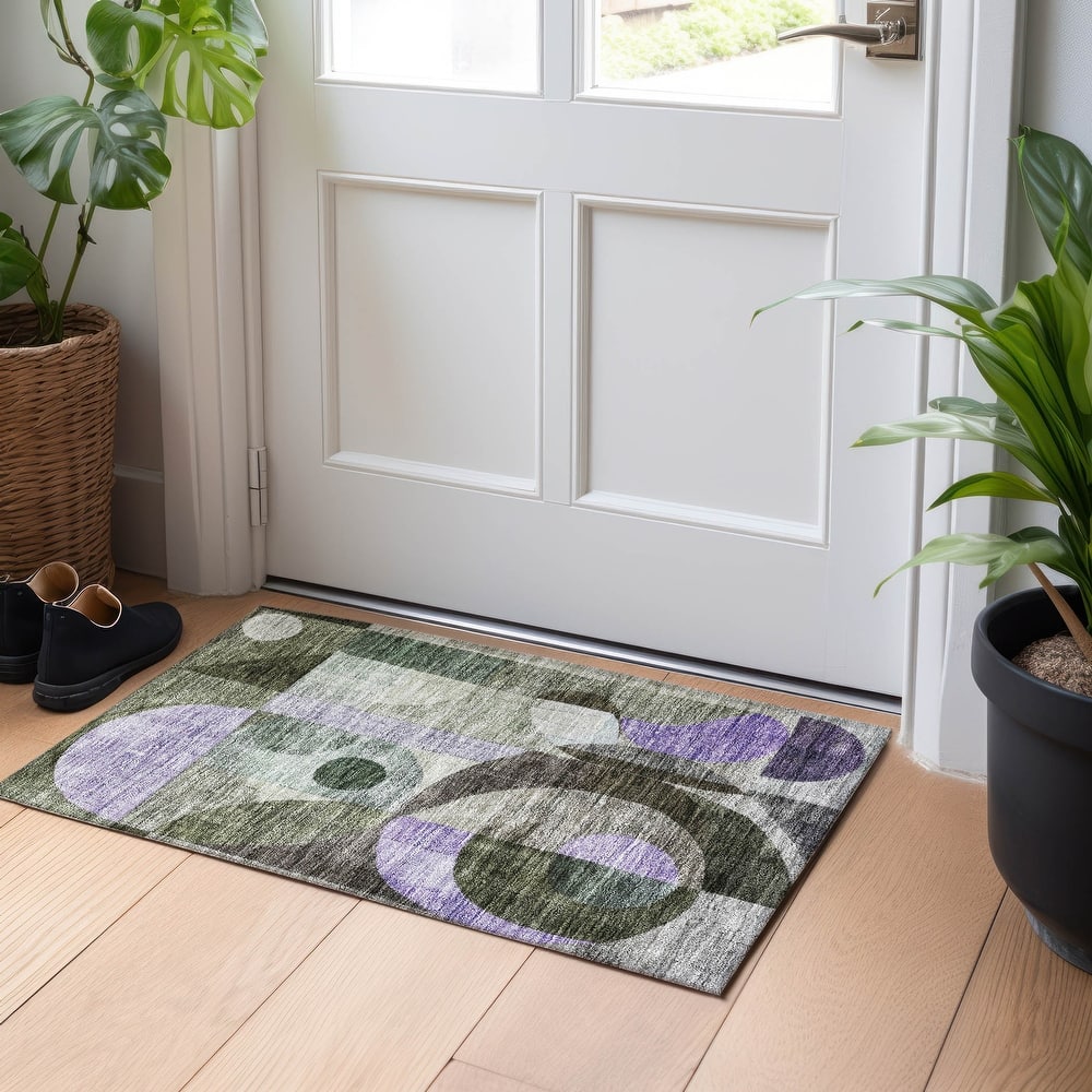 Machine Washable Indoor/ Outdoor Contemporary Geo Chantille Rug