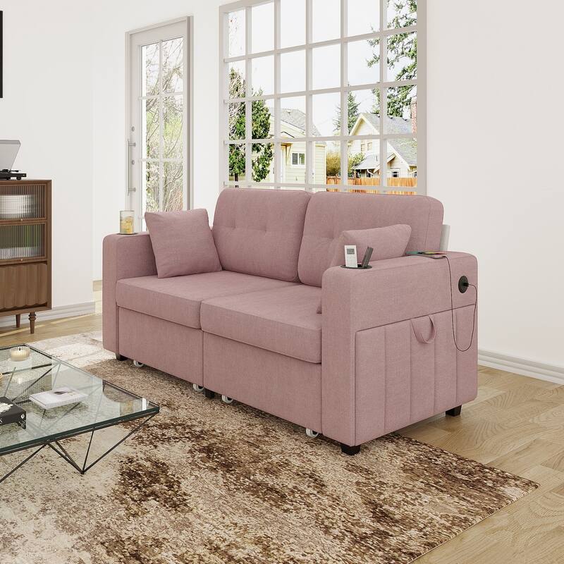 67.76" Chenille 3-Seater Sofa with USB Ports and Storage