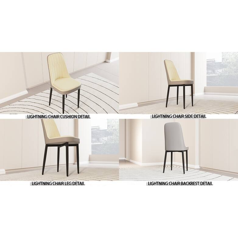 Modern PU 4 Piece Kitchen Dining Chair Set with Cushions, Metal Legs, Anti-Scratch Foot Pads for Dining Room Kitchen Living Room