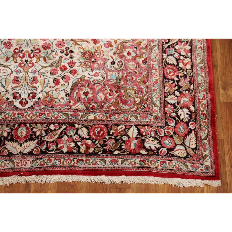 Floral Qum Persian Rug Traditional Handmade Silk Carpet - 4'6"x 7'0"