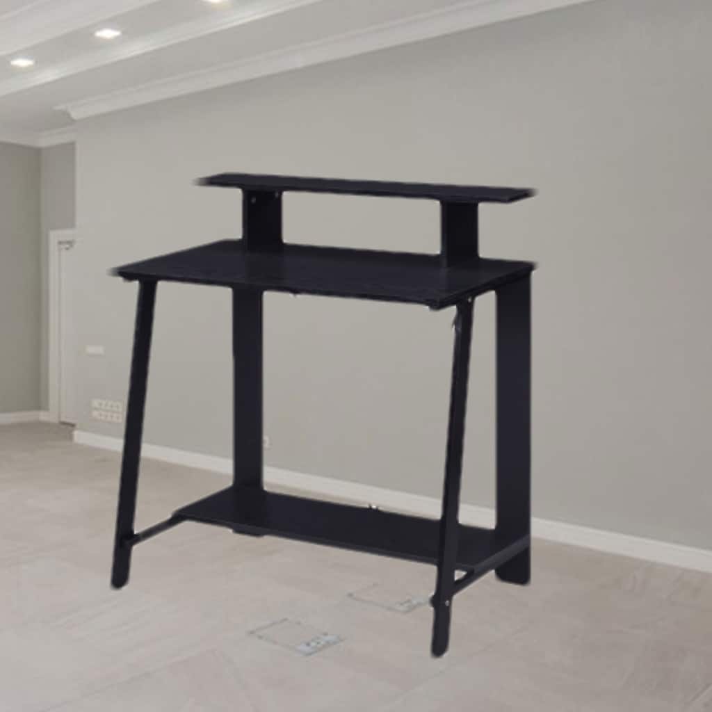 Modern Writing Desk with Storage Shelves and Sturdy Metal V-Back Reinforcement for Home or Office Workspace