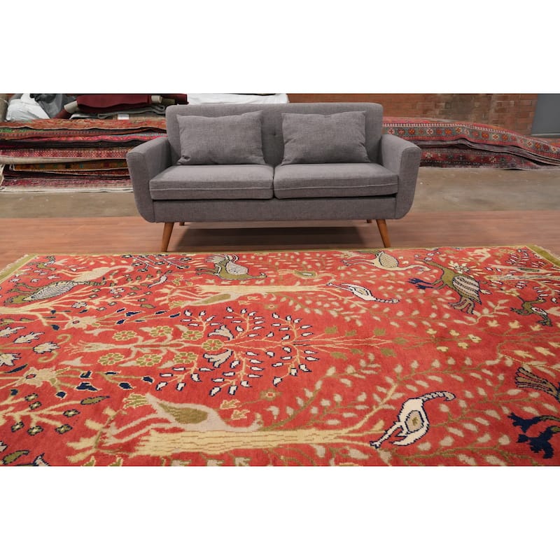 Hand Knotted Oriental 100% Wool Carpet Traditional All-Over Red Ziegler Area Rug - 10' 1'' X 7' 7''