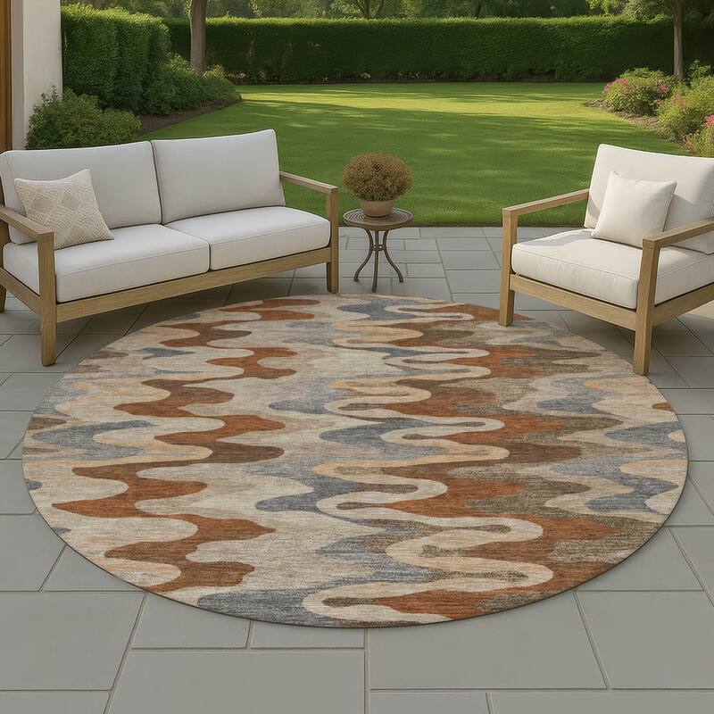 Machine Washable Indoor/ Outdoor Modern Mason Chantille Rug - Brown - 8' x 8'