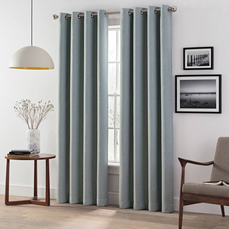 Eclipse Wyckoff Blackout Thermaweave, Grommet Window Curtain Panel Pair, 2 Panels