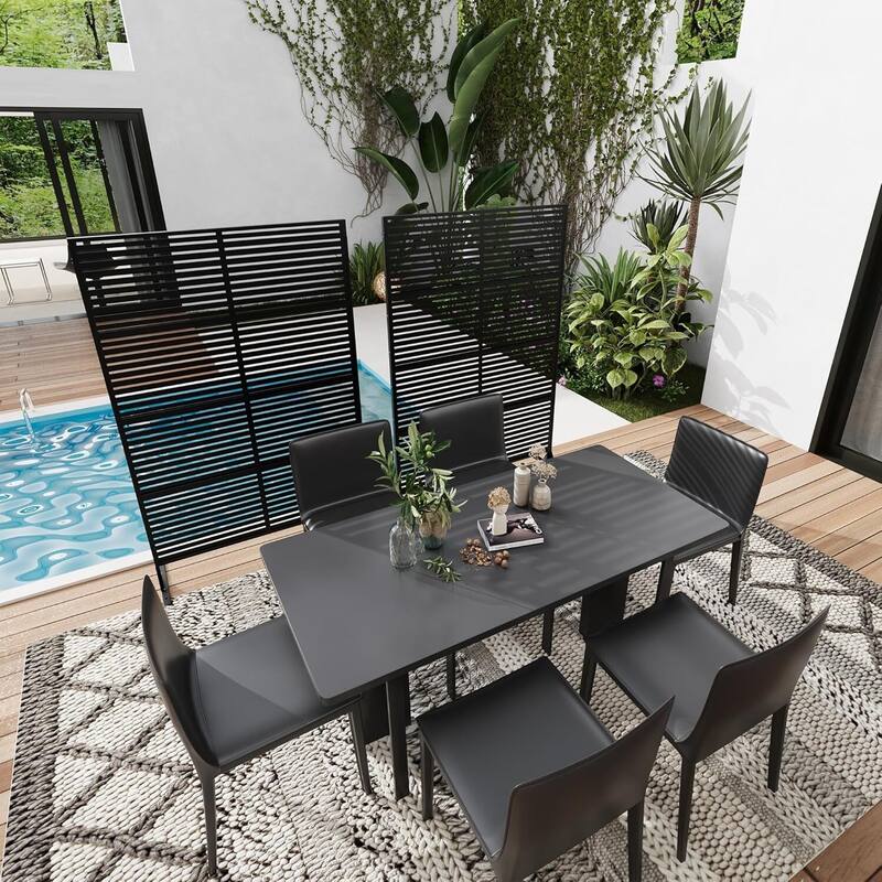 2 Pcs Freestanding Decorative Metal Privacy Screen Outdoor with Stand for Balcony, Black